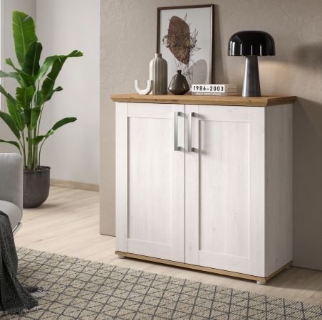 Kommode Mirano in wei� L�rche und Eiche Artisan Landhaus Sideboard 95 cm