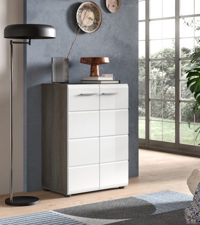 Kommode Rumba in wei� Hochglanz und Rauchsilber grau Sideboard 60 x 85 cm