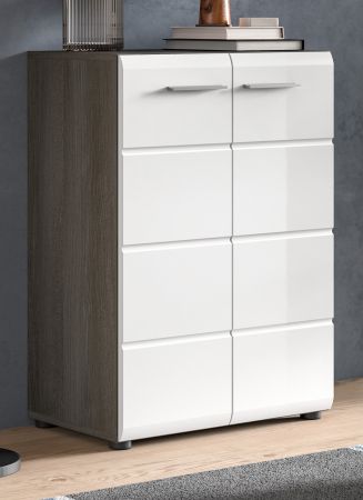 Kommode Rumba in wei� Hochglanz und Rauchsilber grau Sideboard 60 x 85 cm
