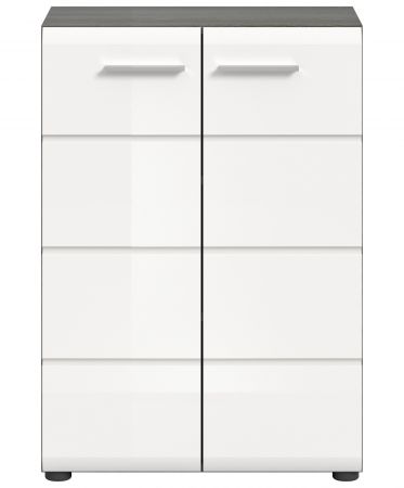 Kommode Rumba in wei� Hochglanz und Rauchsilber grau Sideboard 60 x 85 cm