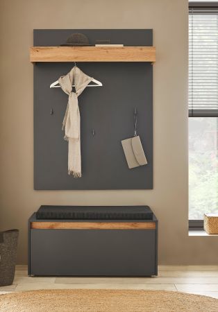 Garderobe Sitzbank Center in grau matt und Wotan Eiche Garderobenbank 100 cm