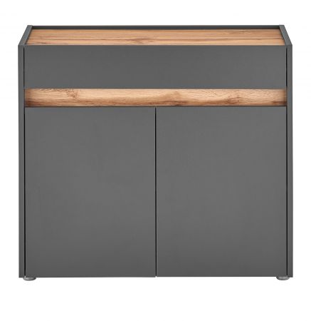 Schuhschrank Center in grau matt und Wotan Eiche Flurkommode 80 x 70 cm