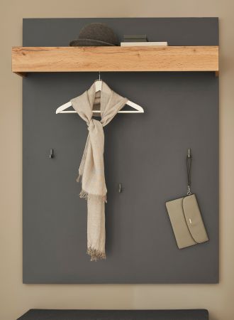 Garderobenpaneel Center in grau matt und Wotan Eiche Wandgarderobe 100 x 135 cm