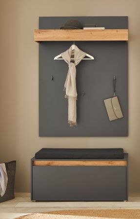 Garderobenpaneel Center in grau matt und Wotan Eiche Wandgarderobe 100 x 135 cm