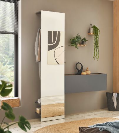 Garderobe Set 2-teilig Center in grau matt und Wotan Eiche Garderobenkombination 150 x 200 cm