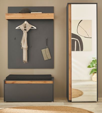 Garderobe Set 4-teilig Center in grau matt und Wotan Eiche Garderobenkombination 170 x 200 cm