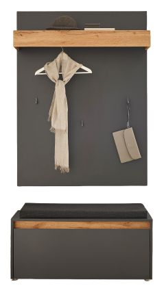 Garderobe Set 3-teilig Center in grau matt und Wotan Eiche Garderobenkombination 100 x 200 cm