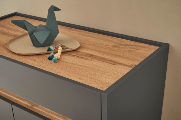 Garderobe Set 5-teilig Center in grau matt und Wotan Eiche Garderobenkombination 190 x 200 cm