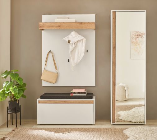 Garderobenschrank Center in wei� und Wotan Eiche Flurschrank mit Spiegel 60 x 200 cm