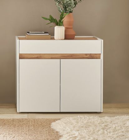 Schuhschrank Center in wei� und Wotan Eiche Flurkommode 80 x 70 cm