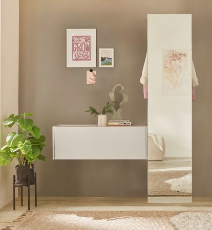 H�ngeschrank Center in wei� und Wotan Eiche Flurschrank h�ngend 100 cm
