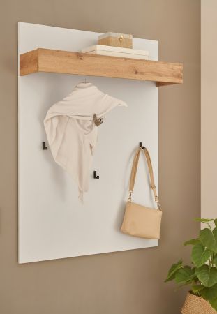 Garderobenpaneel Center in wei� und Wotan Eiche Wandgarderobe 100 x 135 cm