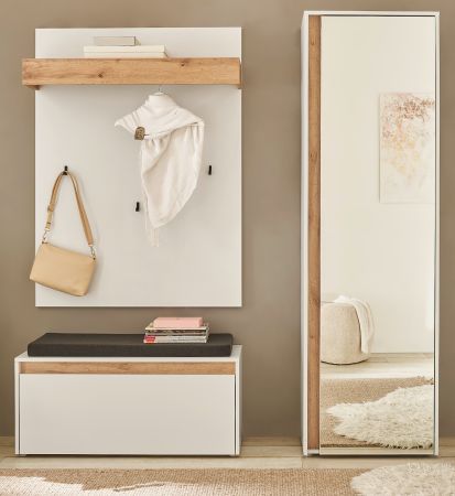 Garderobe Set 4-teilig Center in wei� und Wotan Eiche Garderobenkombination 170 x 200 cm