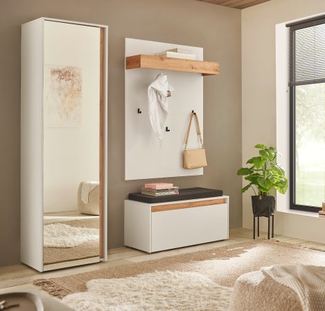 Garderobe Set 4-teilig Center in wei� und Wotan Eiche Garderobenkombination 170 x 200 cm