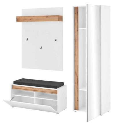 Garderobe Set 4-teilig Center in wei� und Wotan Eiche Garderobenkombination 170 x 200 cm