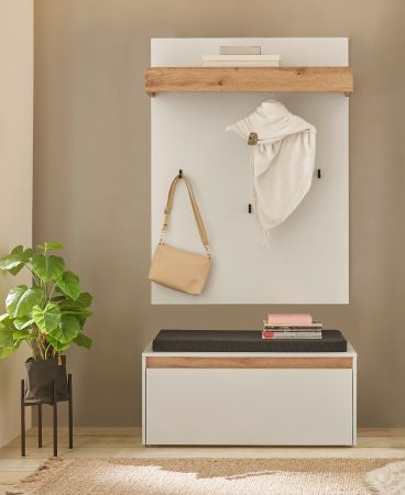 Garderobe Set 3-teilig Center in wei� und Wotan Eiche Garderobenkombination 100 x 200 cm