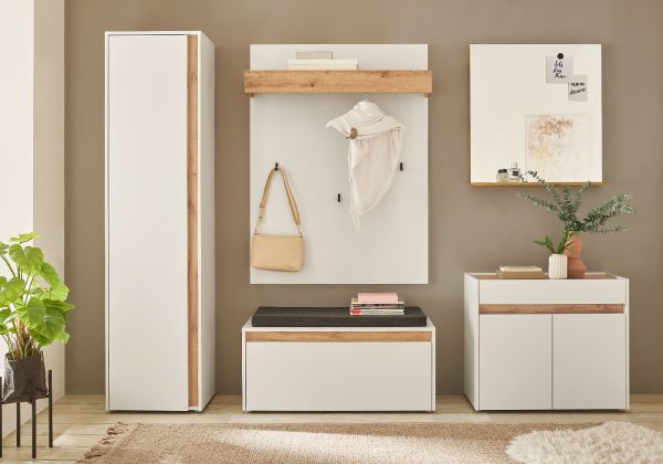 Garderobe Set 6-teilig Center in wei� und Wotan Eiche Garderobenkombination 260 x 200 cm
