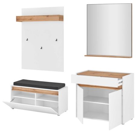 Garderobe Set 5-teilig Center in wei� und Wotan Eiche Garderobenkombination 190 x 200 cm