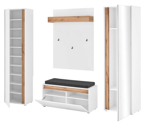 Garderobe Set 5-teilig Center in wei� und Wotan Eiche Garderobenkombination 230 x 200 cm