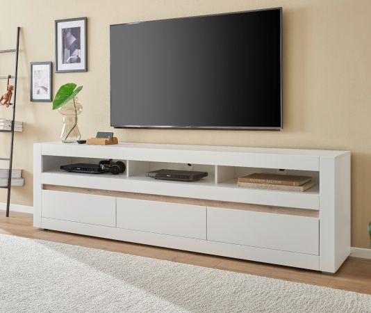 TV-Lowboard Derby in wei� matt und Evoke Eiche TV-Unterteil 217 cm, Soft-Close-Funktion