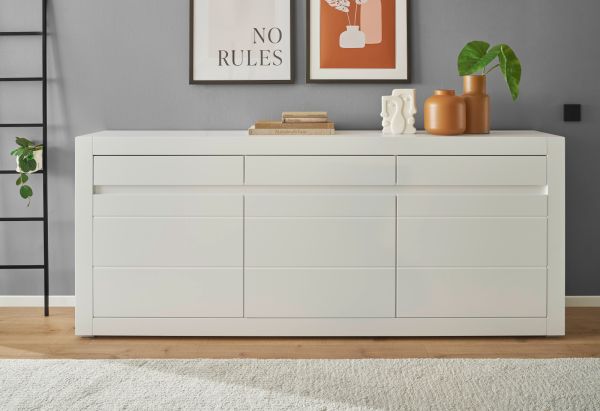 Sideboard Derby in wei� matt und Evoke Eiche Kommode 217 x 90 cm, Soft-Close-Funktion