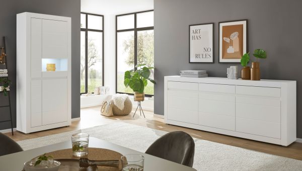 Sideboard Derby in wei� matt und Evoke Eiche Kommode 217 x 90 cm, Soft-Close-Funktion