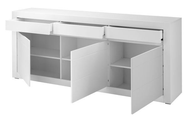 Sideboard Derby in wei� matt und Evoke Eiche Kommode 217 x 90 cm, Soft-Close-Funktion