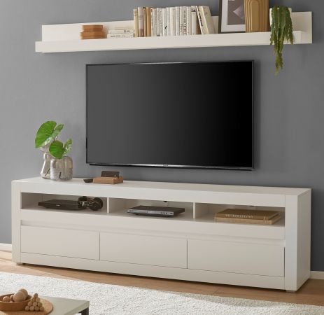 TV-Lowboard und Wandboard Derby in wei� matt und Evoke Eiche, Set 2-teilig 217 cm, Soft-Close-Funktion
