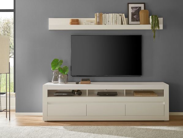 TV-Lowboard und Wandboard Derby in wei� matt und Evoke Eiche, Set 2-teilig 217 cm, Soft-Close-Funktion