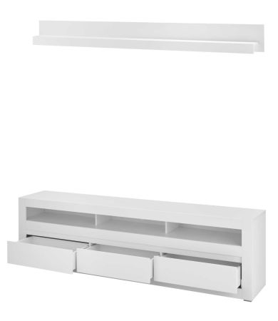TV-Lowboard und Wandboard Derby in wei� matt und Evoke Eiche, Set 2-teilig 217 cm, Soft-Close-Funktion
