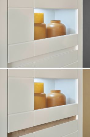 Wohnwand Derby in wei� matt und Evoke Eiche Wohnkombination 3-teilig, Soft-Close-Funktion