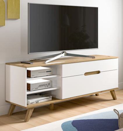 TV-Lowboard Hygge in wei� und Nox Eiche TV Unterteil skandinavisch 140 cm, Soft-Close