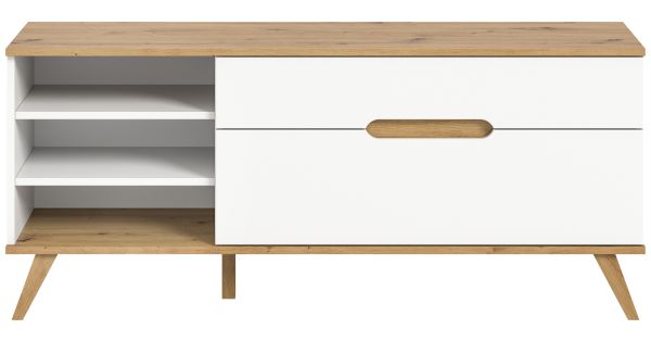 TV-Lowboard Hygge in wei� und Nox Eiche TV Unterteil skandinavisch 140 cm, Soft-Close