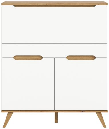 Sekret�r Hygge in wei� und Nox Eiche Schreibtisch skandinavisch 100 cm, Soft-Close