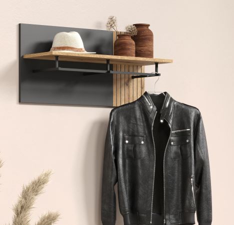 Garderobenpaneel Avila in grau und Evoke Eiche Wandgarderobe 80 x 40 cm