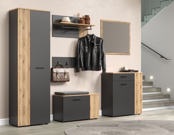 Garderobenpaneel Avila in grau und Evoke Eiche Wandgarderobe 80 x 40 cm