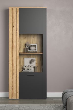 Vitrine Avila in grau und Evoke Eiche Vitrinenschrank 80 x 195 cm