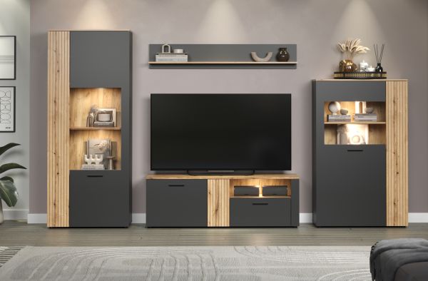TV-Lowboard Avila in grau und Evoke Eiche TV Unterteil 150 cm