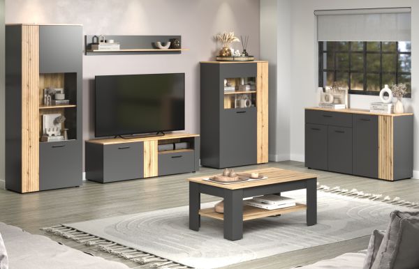 Wandboard Avila in grau und Evoke Eiche Wandregal 150 x 25 cm
