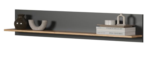 Wandboard Avila in grau und Evoke Eiche Wandregal 150 x 25 cm