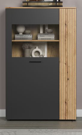 Highboard Avila in grau und Evoke Eiche Vitrine 90 x 146 cm
