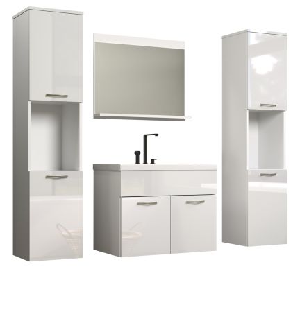 Badm�bel Set Haven in wei� Hochglanz Lack Badkombination h�ngend MIT Waschbecken 150 x 190 cm