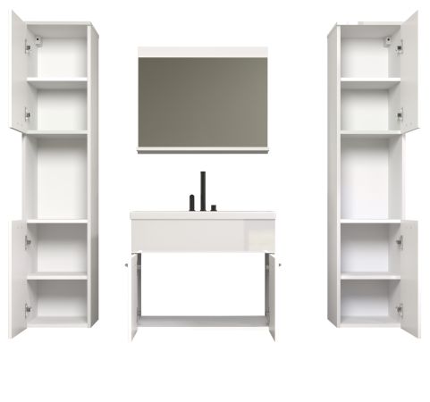 Badm�bel Set Haven in wei� Hochglanz Lack Badkombination h�ngend MIT Waschbecken 150 x 190 cm