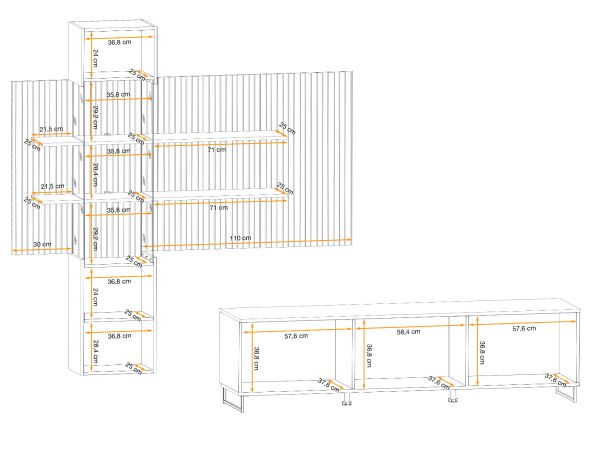 Wohnwand Laelia in Sand matt und Artisan Eiche 280 cm Schrankwand inklusive LED Beleuchtung, Push-to-Open