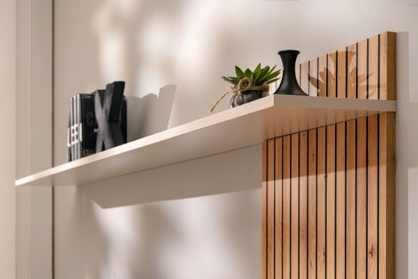 Wohnwand Madina Kaschmir / Sand und Eiche Leistenoptik, Schrankwand h�ngend 180 cm mit Push-to-Open