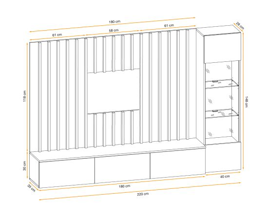 Wohnwand Pearl in schwarz und Artisan Eiche Schrankwand 220 cm inklusive LED Beleuchtung, Push-to-Open