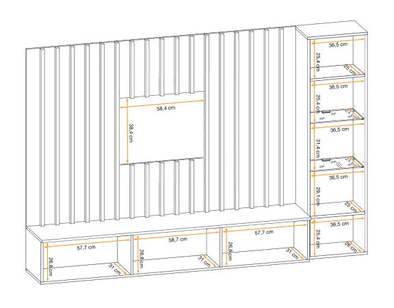 Wohnwand Pearl in Jackson Eiche und schwarz Schrankwand 220 cm inklusive LED Beleuchtung, Push-to-Open