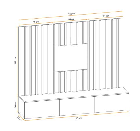 TV-Lowboard Set Pearl in grau und Artisan Eiche TV Unterteil mit Akustikpaneele 180 cm, Push-to-Open