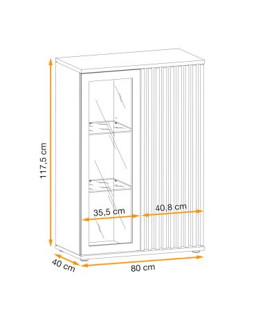 Vitrine Morgan in schwarz und Jackson Eiche Highboard mit 3D-Lamellen inkl. LED