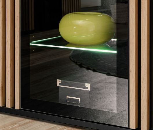 TV-Lowboard Morgan in schwarz und Jackson Eiche TV Unterteil mit 3D-Lamellen inkl. LED 163 cm